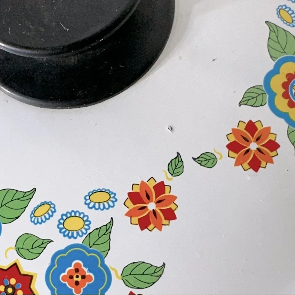 Vintage  Enamelware Crazy Flower Skillet Frying Pan With Lid Cottagecore - Picture 9 of 16